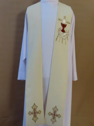 stuła Eucharystyczna biała z Duchem Świętym